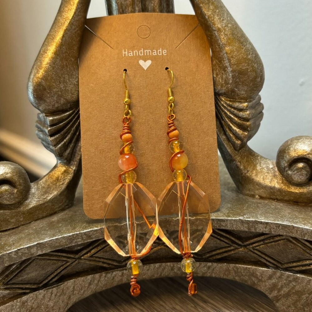 Amber Glow Wire-Wrapped Drop Earrings